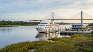 Cruise ship docked at the JAXPORT cruise terminal on the St. Johns River in Jacksonville