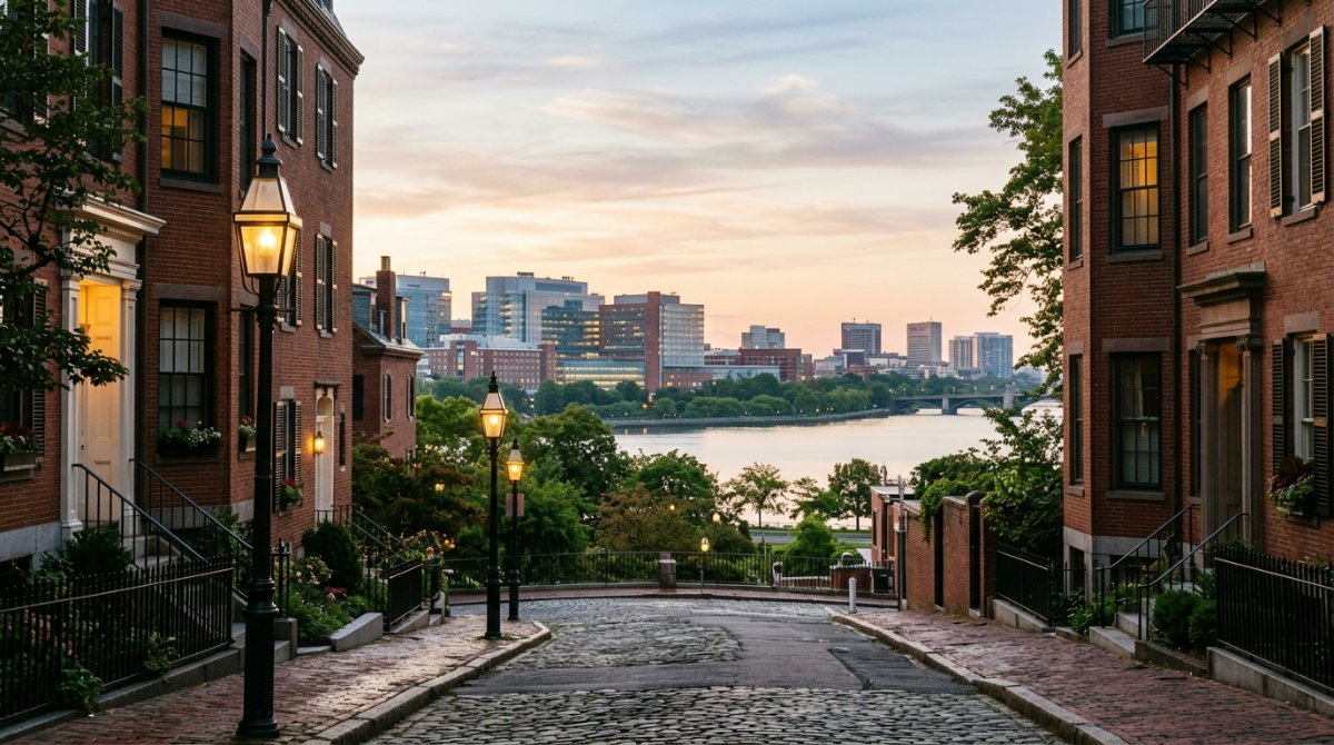 Beacon Hill brick street near Massachusetts General Hospital in Boston