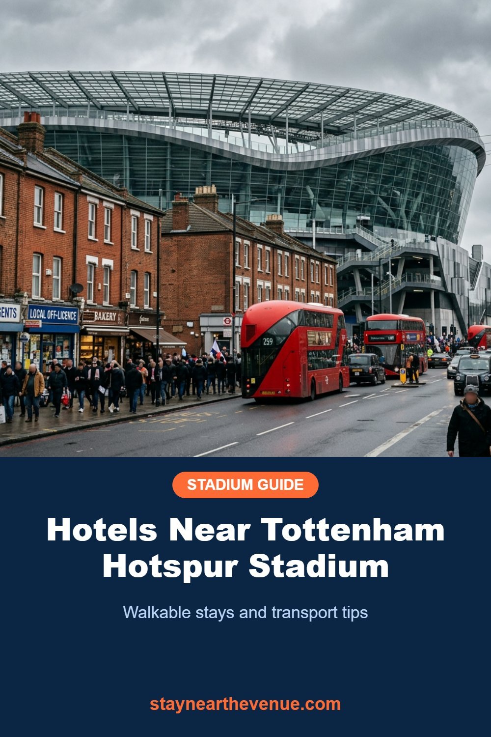 Pinterest pin: hotels near Tottenham Hotspur Stadium