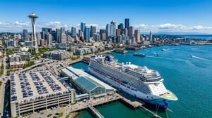 Seattle Cruise Parking 2026 – Pier 66 cruise terminal and Seattle skyline